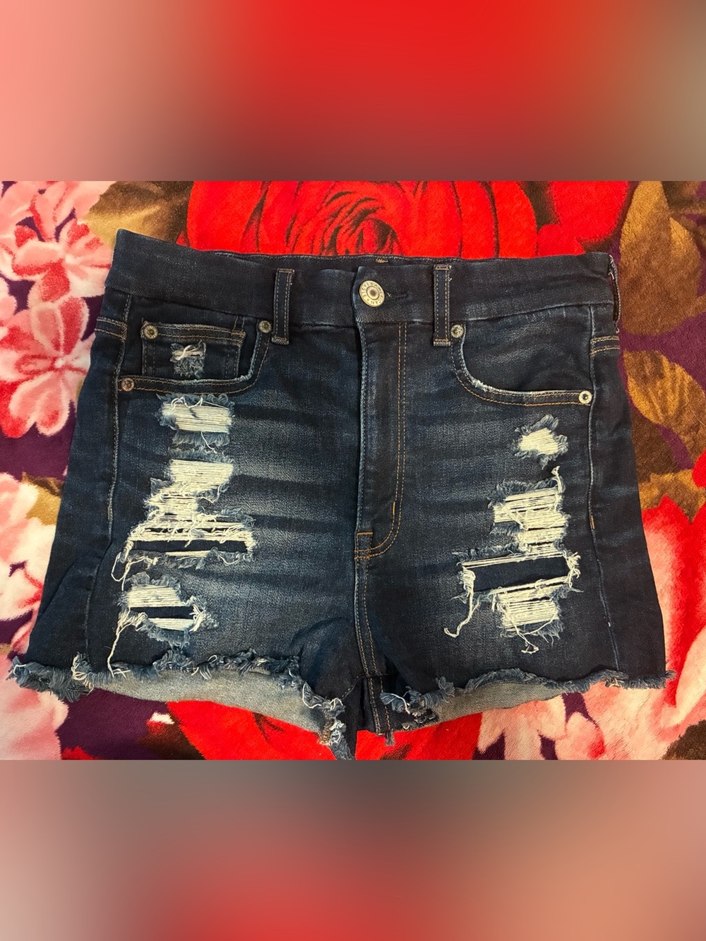 American Eagle Outfitters Distressed Dark Blue Denim Shorts
